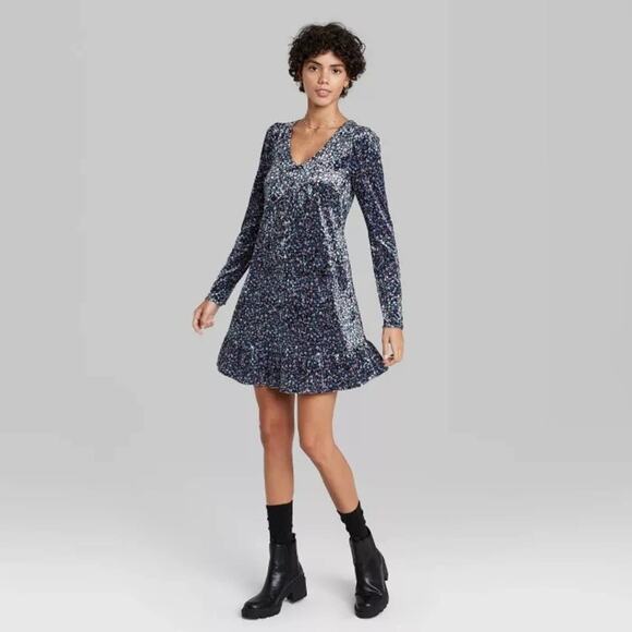 wild fable Dresses & Skirts - Wild Fable Floral Print Velvet Drop Hem Dress NWT L New with tags